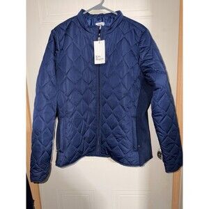 NEW WITH TAG Women’s SIZE LARGE Quilted JACKET WITH FLEXIBLE SIDE PANELS blue